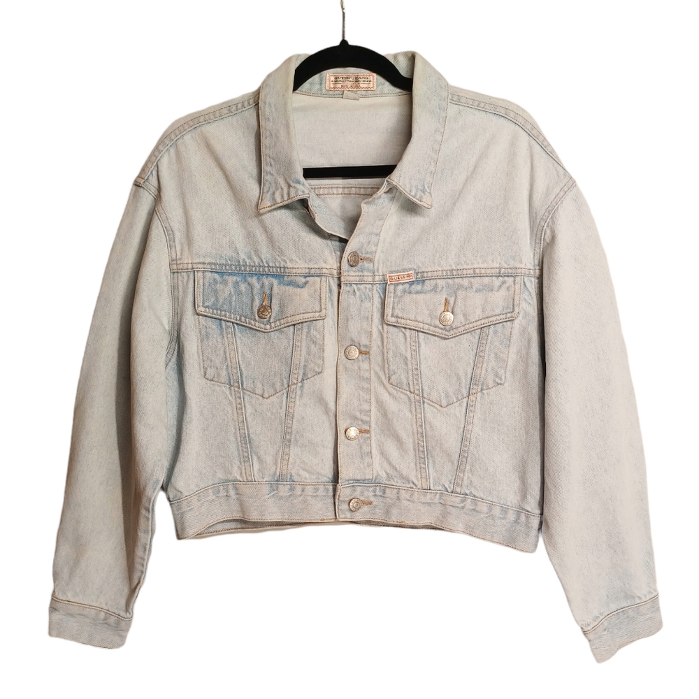 VTG GUESS JEANS Marciano Light Wash Cropped Button Front Denim Jacket Medium